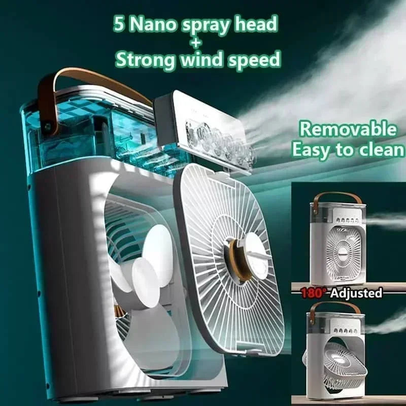 3-in-1 Mini Air Cooler – Fan, Humidifier & LED Night Light for Home/Office