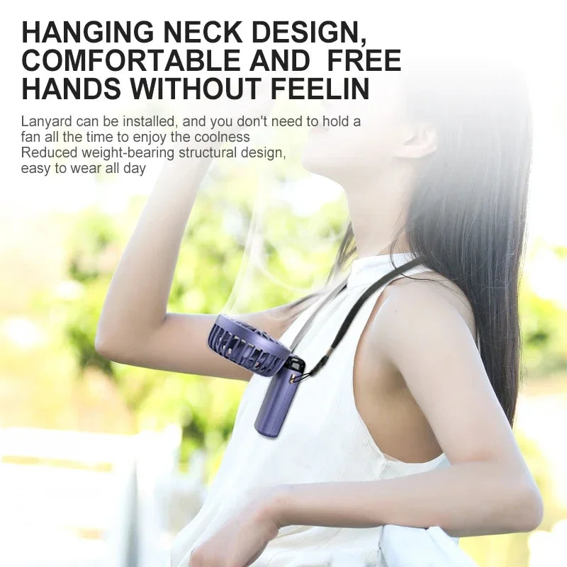 Handheld Foldable Mini Fan – 5-Speed USB Rechargeable with Neck Strap & Phone Stand