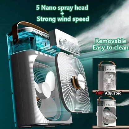 3-in-1 Mini Air Cooler – Fan, Humidifier & LED Night Light for Home/Office