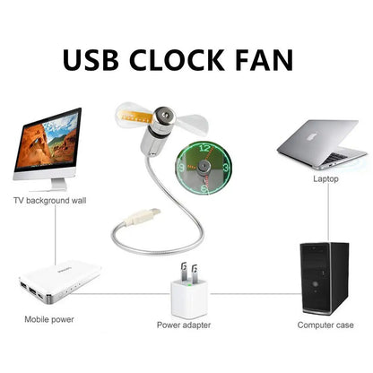 USB Clock Fan with Time & Temperature Display – Laptop Gadget & Gift