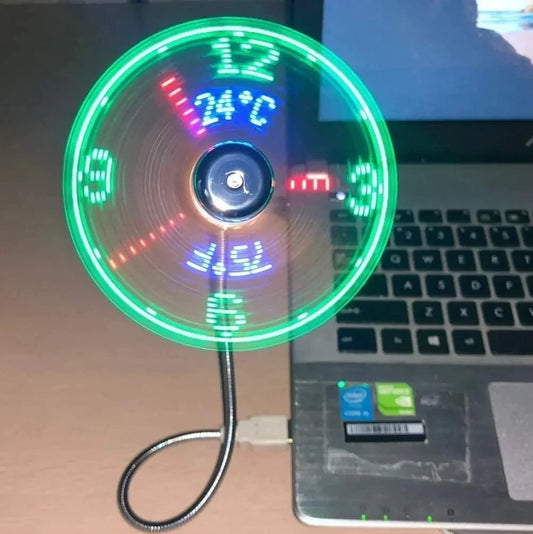 USB Clock Fan with Time & Temperature Display – Laptop Gadget & Gift