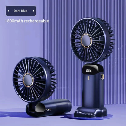 Handheld Foldable Mini Fan – 5-Speed USB Rechargeable with Neck Strap & Phone Stand