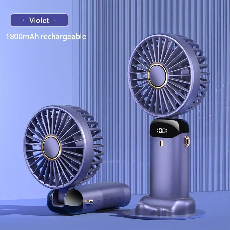 Handheld Foldable Mini Fan – 5-Speed USB Rechargeable with Neck Strap & Phone Stand