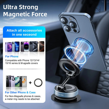 360° Magnetic Car Phone Holder – Vacuum Suction Mount for Dashboard or Windshield