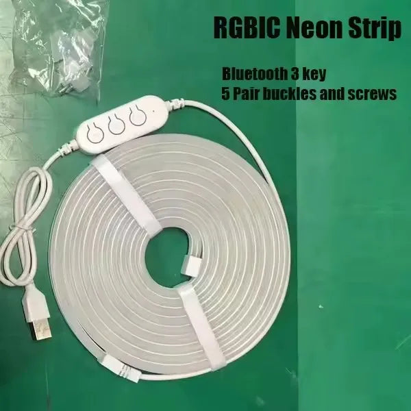 5V USB RGBIC Neon LED Strip – 1-5M Waterproof with Bluetooth & Remote