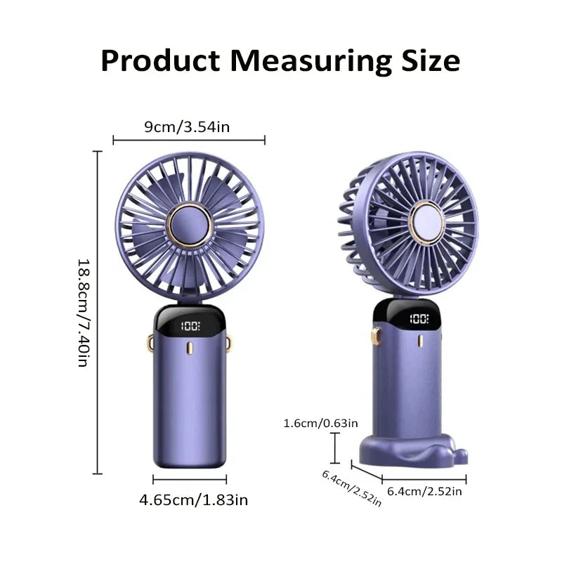 Handheld Foldable Mini Fan – 5-Speed USB Rechargeable with Neck Strap & Phone Stand