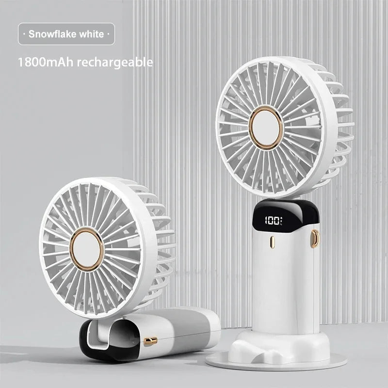 Handheld Foldable Mini Fan – 5-Speed USB Rechargeable with Neck Strap & Phone Stand