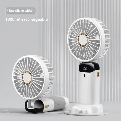 Handheld Foldable Mini Fan – 5-Speed USB Rechargeable with Neck Strap & Phone Stand