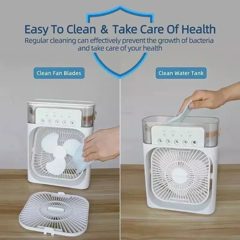 3-in-1 Mini Air Cooler – Fan, Humidifier & LED Night Light for Home/Office