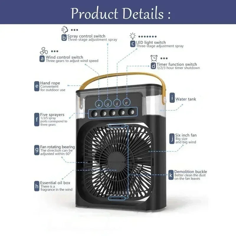 3-in-1 Mini Air Cooler – Fan, Humidifier & LED Night Light for Home/Office