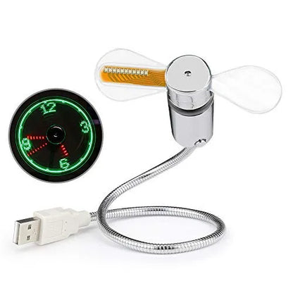 USB Clock Fan with Time & Temperature Display – Laptop Gadget & Gift