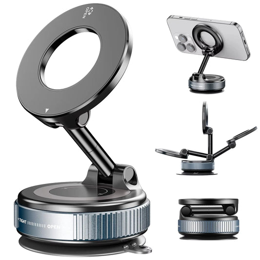 360° Magnetic Car Phone Holder – Vacuum Suction Mount for Dashboard or Windshield
