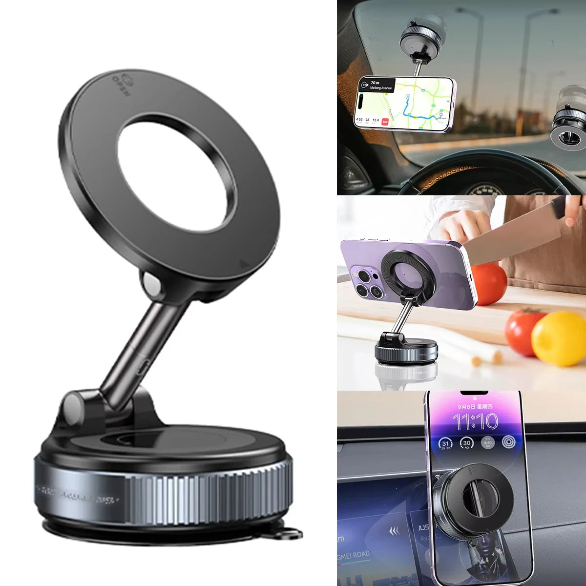 360° Magnetic Car Phone Holder – Vacuum Suction Mount for Dashboard or Windshield