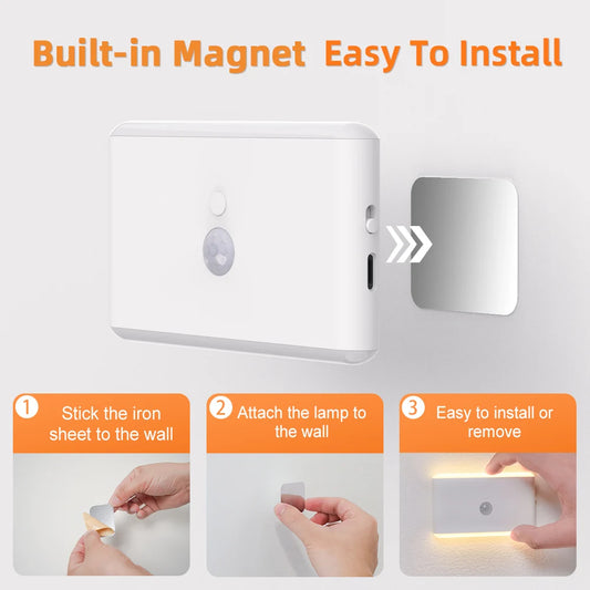 LED Motion Sensor Night Light – 3 Modes Dimmable Stair Lamp with Battery