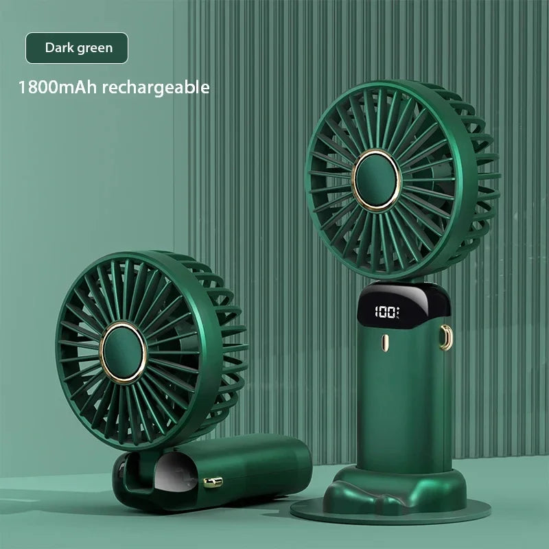 Handheld Foldable Mini Fan – 5-Speed USB Rechargeable with Neck Strap & Phone Stand