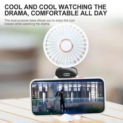 Handheld Foldable Mini Fan – 5-Speed USB Rechargeable with Neck Strap & Phone Stand