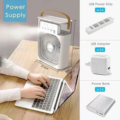 3-in-1 Mini Air Cooler – Fan, Humidifier & LED Night Light for Home/Office