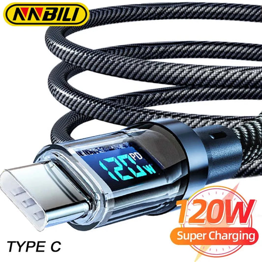 NNBILI 120W Type-C to Type-C Fast Charging & Data Cable with LED Display