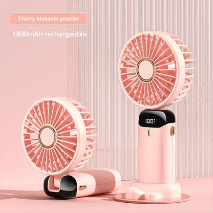 Handheld Foldable Mini Fan – 5-Speed USB Rechargeable with Neck Strap & Phone Stand